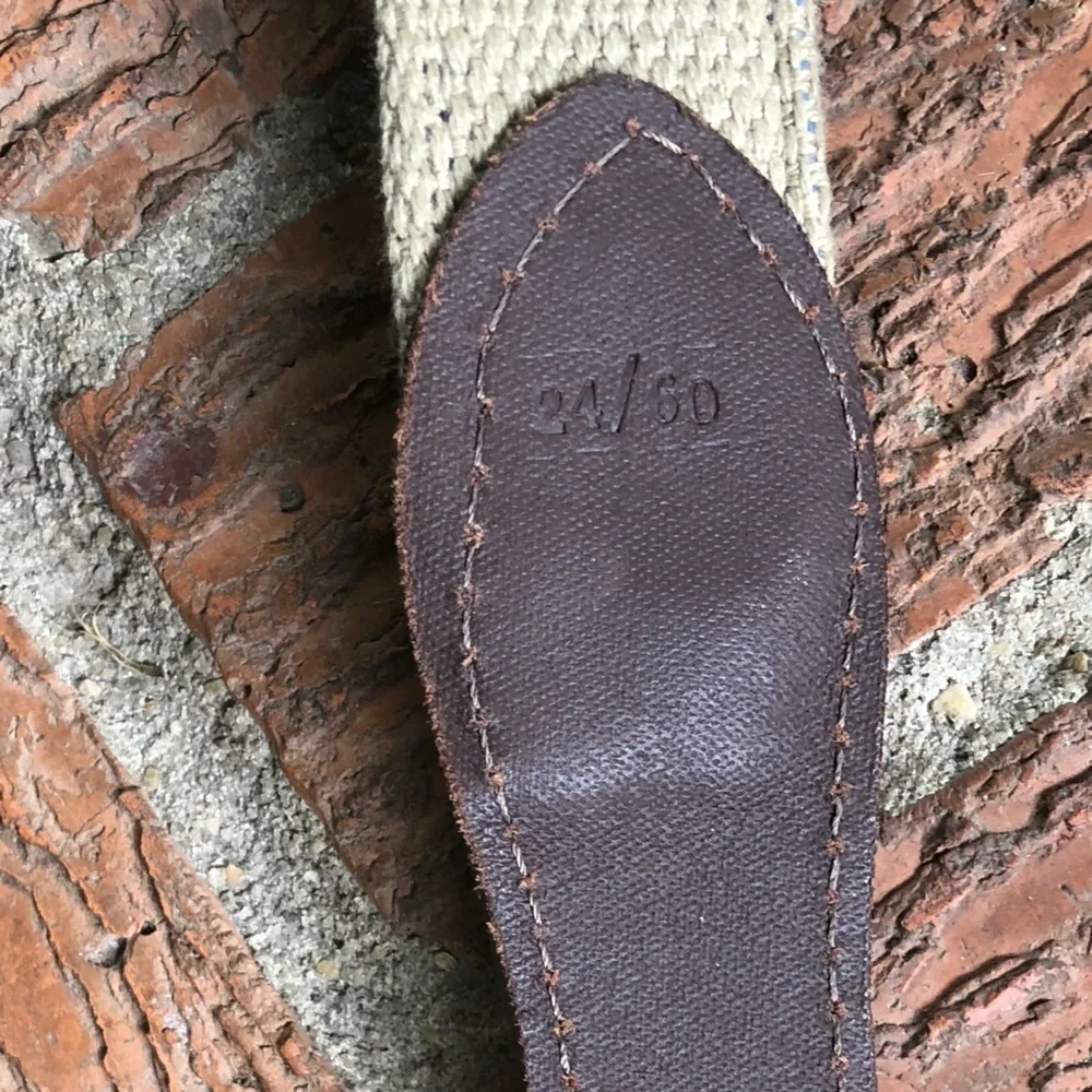 The Belted Cow Co Canvas Ribbon Belt Brown Leather Tabs Size 24